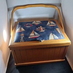 Vintage Nautical Wood Sewing Storage Box